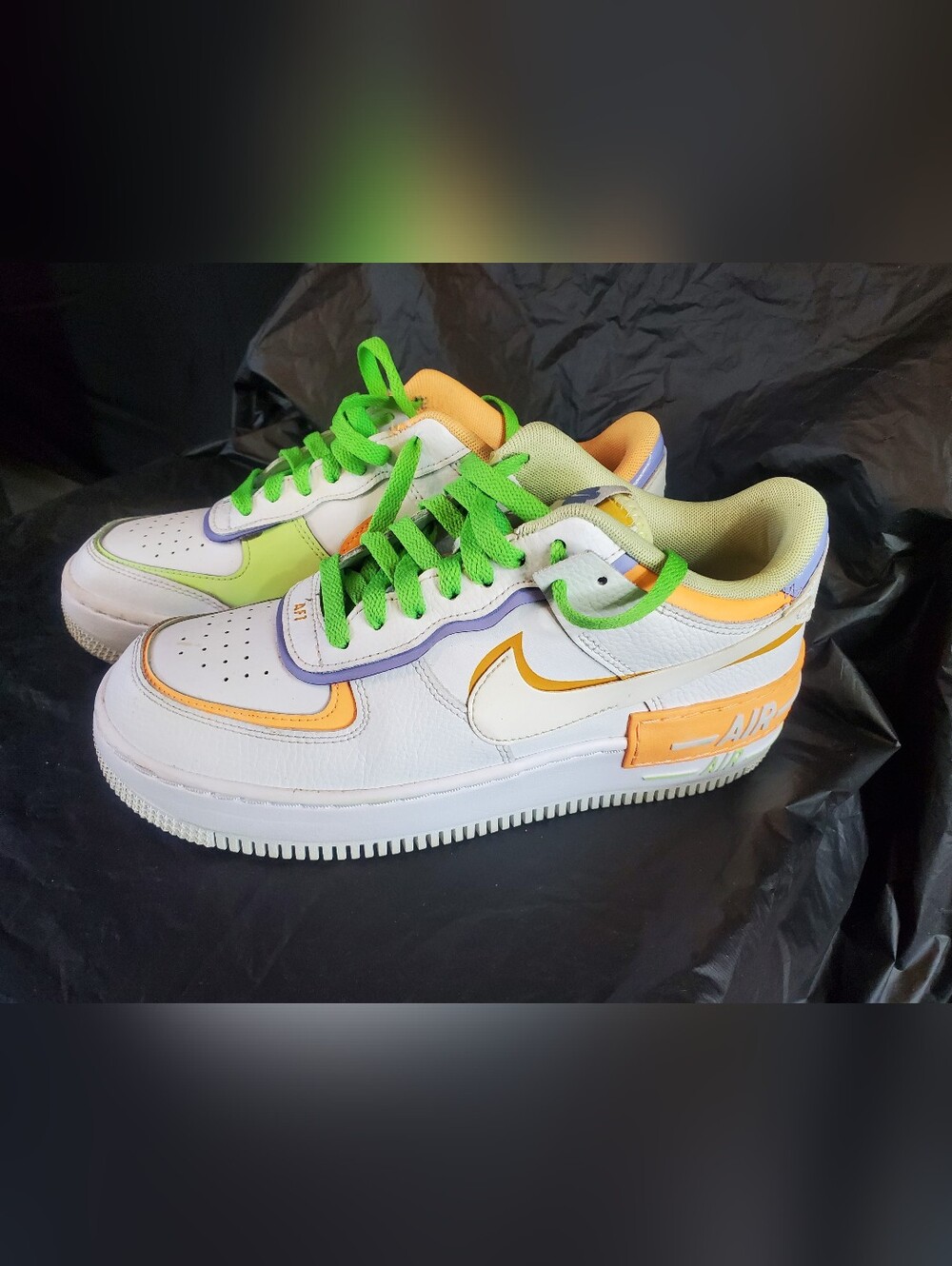 Nike White Low-Top Sneakers with Neon Green Laces & Orange Accents